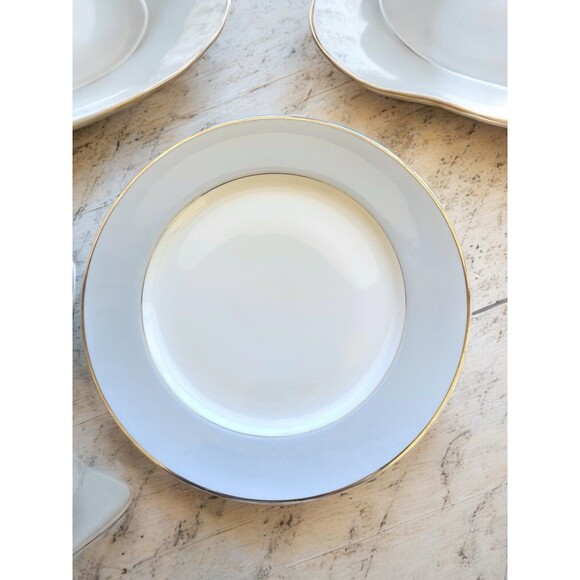 3 SEYEI Fine China Nagoya Japan #398 Dinner Plates 10” Gray Silver Trim Simple - Picture 7 of 8